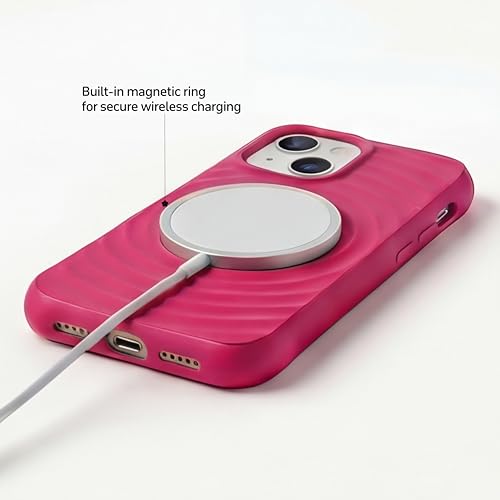 Image of amazon basics Shockproof Case for iPhone 15 Plus | Ripple Pattern | Camera Protection | Protective Cover with Enhanced Grip & Wireless Charging Support - Maroon Red