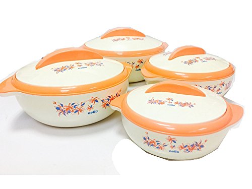 Cello Plastic Sizzler Insulated Casserole Food Server Hot Pot Gift (4-Piece Set), 4-Pack, Off White, Brown