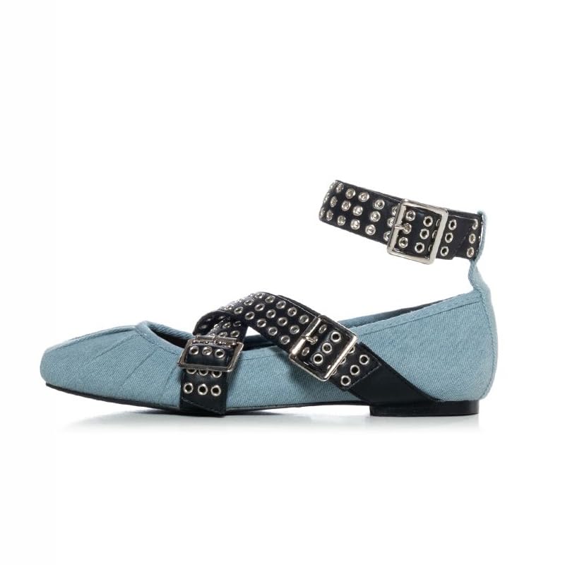 Arqa Ballet Flats for Women Punk Rock Twist Ballerina Shoe Cross Buckle Straps Flat Shoes