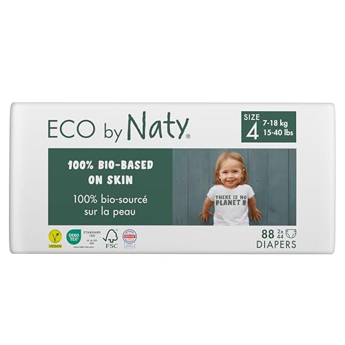 Eco by Naty Pañales Bebé - Pañales ecológicos a base de plantas, ideales para la piel sensible del bebé y ayuda a evitar las fugas (Talla 4, 88 unidades)