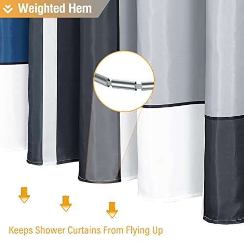 Bttn Extra Long Shower Curtain, 72X84 Inches Long Geometric Waterproof Cloth Shower Curtain Set With 12 Hooks, Weighted Hem, Tall Modern Polyester Fabric Shower Curtain For Bathroom - Navy Blue #TOP3