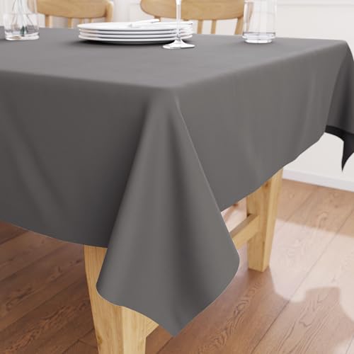 Image of Encasa XO Dining Table Cover Cloth for 4 to 6 Seater | 140x180 cm Cotton Canvas Rectangular Table Cloth | Machine Washable Tablecloth for Indoor & Outdoor Use - Grey Solid Color