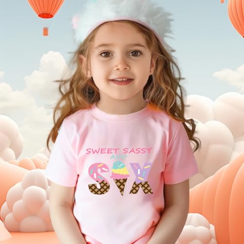 Girls 6th Birthday Shirts for Kid Girls 6 Years Old Birthday Outfit Pink2