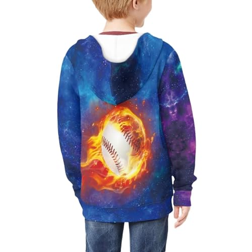 HUIACONG Baseball Hoodie for Boys Zip Up Hoodies Size 6-7 Novelty Kids Sweatshirt Flame Long Sleeve Shirt Full Zipper Jacket Fall Clothes Outdoor Outfit Hooded Top Pullover3