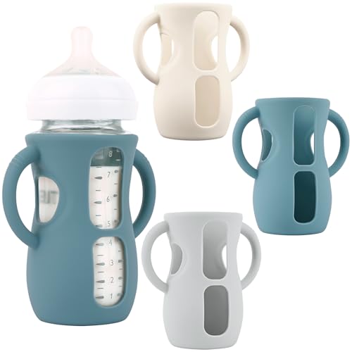 Image of 3 Pack Silicone Sleeves with Handles for Avent Natural Glass Baby Bottles, Anti Breakage Baby Bottle Holder, Compatible Philips Avent Glass Natural Baby Bottle 8 oz