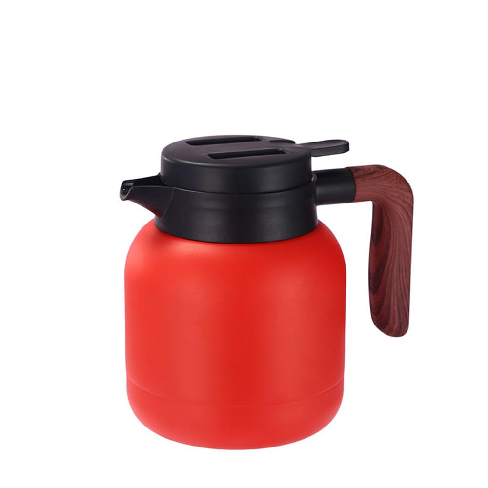 Thermos Jug,1200ML 304 Stainless Steel Vacuum Insulated Coffee Pot Tea Pot with 304 Stainless Steel Tea Infuser,ABS Resin Handle,Travel Coffee Pot–Tea Pot Keep Water or Drink Hot&Fresh(Red)