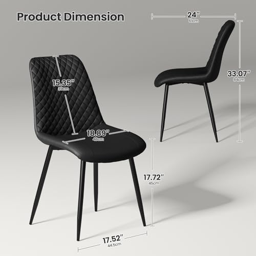 MECHYIN Dining Chairs Set of 4, Black Dining Room Chairs of Upholstery Leather, Mid Century Modern Kitchen Chairs with Stainless Base Metal, Dining Chairs Set for Restaurant, Kitchen, Living Room by MECHYIN - Image 3