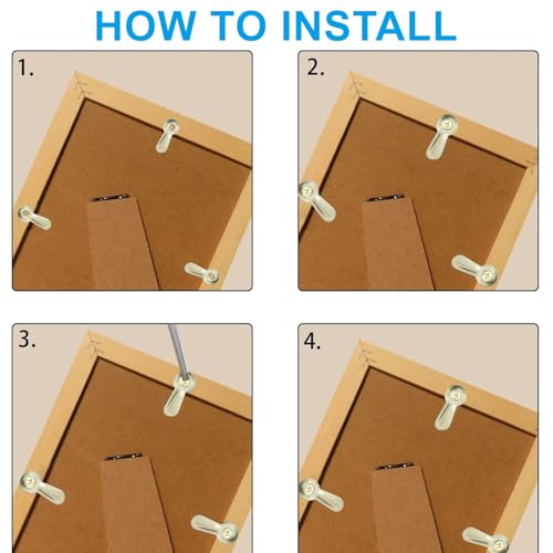 Image of Jiozermi 100 Pcs Metal Picture Frames Turn Button Fasteners with 100 Pcs Screws, Photo Frame Hardware Photo Frame Clips for DIY Frame Drawing Picture Photos Posters (Gold)