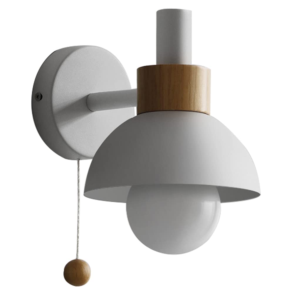 HUAYUSEDF Wall Sconce Lamps Lighting Fixture with Pull Cord Switch, Solid Wood Macaron lamp Bedside Lights for Living Room Aisle Children's Kid's Bedroom (Green)(White)