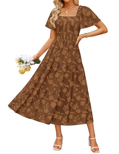 Image of ZESICA Wedding Guest Dresses for Women Summer 2026 Boho Floral Midi Dress Flowy Beach Vacation Graduation Long Dresses