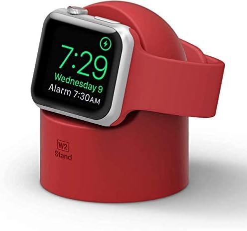 elago W2 Charger Stand Compatible with Apple Watch Series Ultra/8/SE2/7/6/SE/5/4/3/2/1 (49mm, 45mm, 44mm, 42mm, 41mm, 40mm, 38mm), Durable Silicone, Compatible with Nightstand Mode (Red)