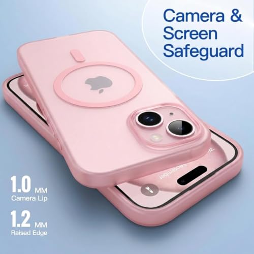 Image of DIZORO Matte Case for iPhone 13 / iPhone 14 Compatible with MagSafe, Camera Lens Full Protection, Shockproof Translucent Frosted TPU Soft Phone Cover, Anti-Fingerprint (Pink)