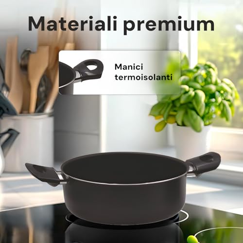Juego de cacerolas de aluminio Wintem de 20/24 cm con tapas de cristal negro 6