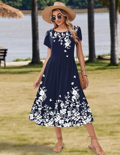 Image of Zeagoo Women Summer Midi A Line Dress Short Sleeve Casual Flowy Tiered Beach Long Sundress with Pockets 2026 Vacation Travel