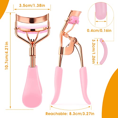 WLLHYF Eyelash Curler Kit Metal Eye Lashes Curler,Professional Makeup Tool with Built-in Comb Eye with 10 Replacement Refill Pads Get Dramatically Curled Eyelashes for Women Girl (Pink)