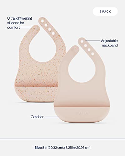 Lalo First Bites Silicone Baby Feeding Set - Baby Led Weaning Supplies - Non-Toxic Silicone - Includes 2 Bibs, 2 Spoons, Training Cup, Suction Plate And Bowl - 6 Pieces - Grapefruit #TOP5