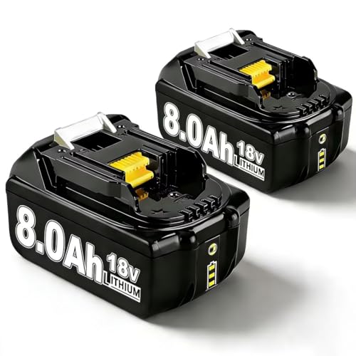 2X 18V 8.0Ah Batteries pour makita BL1860B BL1850B BL1840 BL1845 BL1850 BL1830 BL1835 194205-L1845 BL1890 BL1415 BL1430 BL1440 BL1835 194205-3 LXT-400 avec...