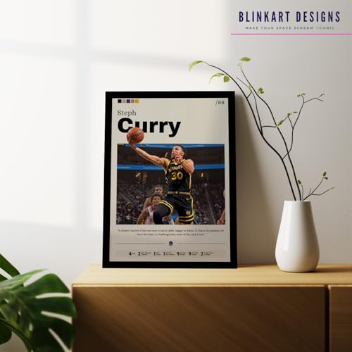 Image of BLINKART Steph Curry NBA BasketBall Player Synthetic Wood Photo Framed Wall Hanging Poster For Room & Office Bedroom Living Boys and Girl Room Home Wall Hanging(13 * 10 Inches)