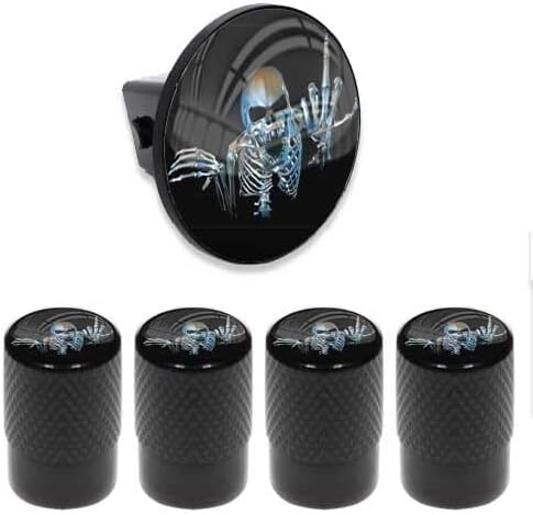 Tow Hitch Cover Insert Plug for Truck & SUV + Valve CAPS for Skeleton Skull Finger Model-PYT-8888-4613