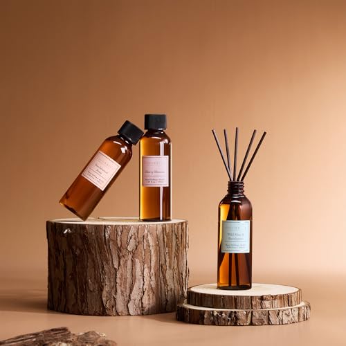 Image of COCORRINA Reed Diffuser Refill Set, 10.2oz Scented Oil Refill 3 Pack, Sandalwood Rose, Cherry Blossom, Wild Mint & Eucalyptus, Long Lasting Oil Diffuser Refill with18 Sticks for Bathroom & Bedroom