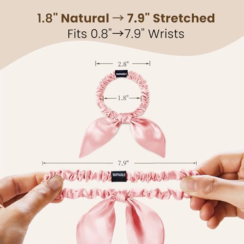 Image of THXSILK 100% Mulberry Silk Bow Scrunchies 3-Pack, 22 Momme Mulberry Silk Hair Ties for Women, Cute Bunny Ear No Damage Ponytail Holders, Fashion Hair Accessories for Girls(S, Charming Pink)