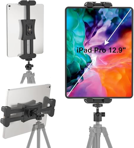 Cenawin Tablet Tripod Mount Adapter with Ball Head, Holder for 4.7-12.9 Inch Tablets, Compatible with iPad Pro, Air, Mini, Selfie Stick, Monopod