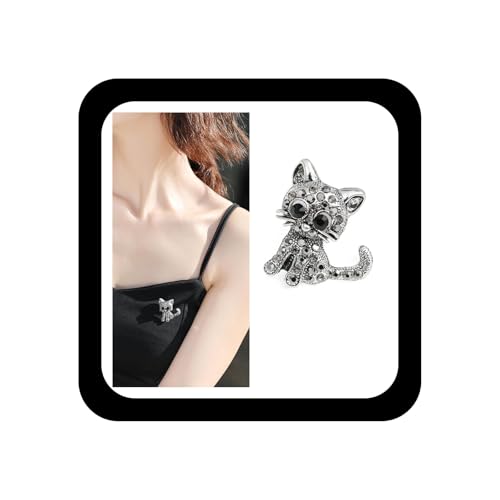 Image of Rhinestone Cat Brooch Pin for Women Cute Crystal Kitten Animal Cat Brooch Corsage Sparkly Rhinestone Crystal Lapel Pin Clothing Accessories Jewelry for Pet Lovers