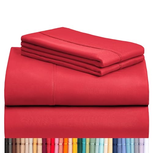 Image of LuxClub 4 PC King Sheet Set, Breathable Luxury Bed Sheets, Deep Pockets 18 inch Wrinkle Free Cooling Bed Sheets Machine Washable Hotel Bedding Silky Soft - Red King