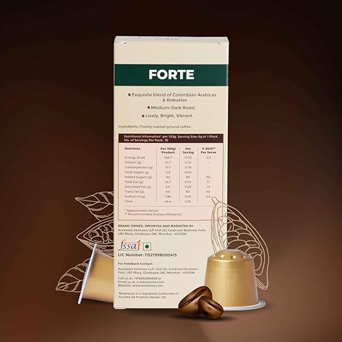 Image of KORLEONE Forte Aluminium Nespresso Compatible Coffee Pods 30 Capsules Pack of 3 Arabica Robusta Blend Intensity 10 Medium to Dark Roast Level