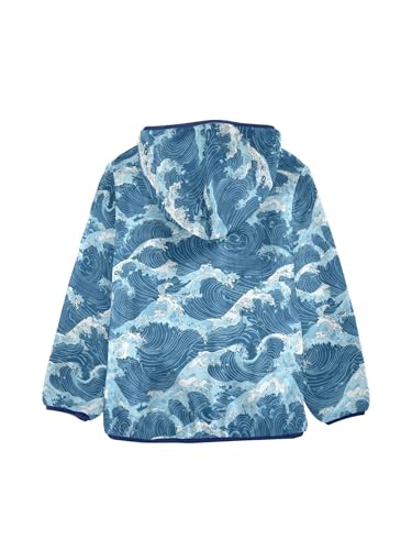 Blue Sea Waves Girls Fleece Jacket Girls Fall Jacket Boys Coats Zip Up Hoodie Children Sherpa Warm Outerwear 2-10T2