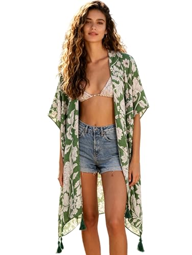 Image of Breezy Lane Women's Kimono Cardigan Summer Swimsuit Coverups Beach Cover Up with Floral Print for Vacation