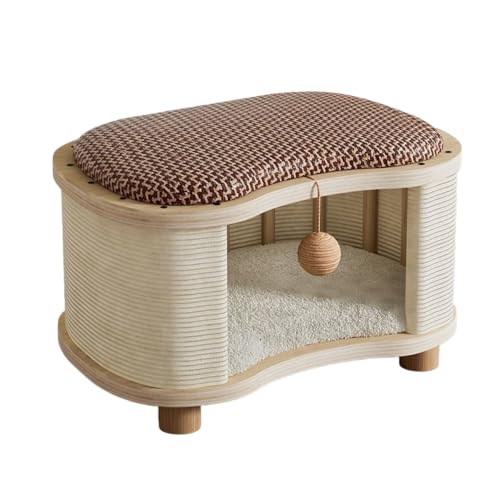LUOGOXI猫ベッド。 猫ハウス, 多機能スツール, おしゃれ, 猫用家具 ,隠れ家 ,安定感, 静音設計, 滑り止め付き, 爪とぎ対応 ,取り外し可カバー ,冬夏兼用, 猫用休憩スペース。 (ブラウン,M)