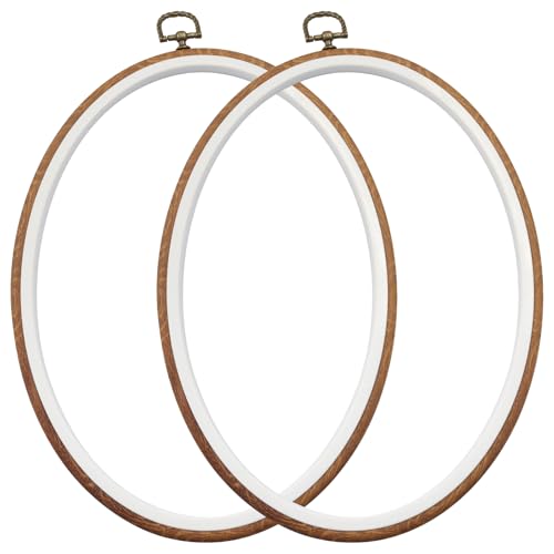 Image of Marvexi 2Pcs Oval Embroidery Hoops 8.2 inchx11 inch, Vintage Cute Faux Wood | Decorative Cross Stitch Hoops, For Christmas Ornaments, Art Craft Sewing