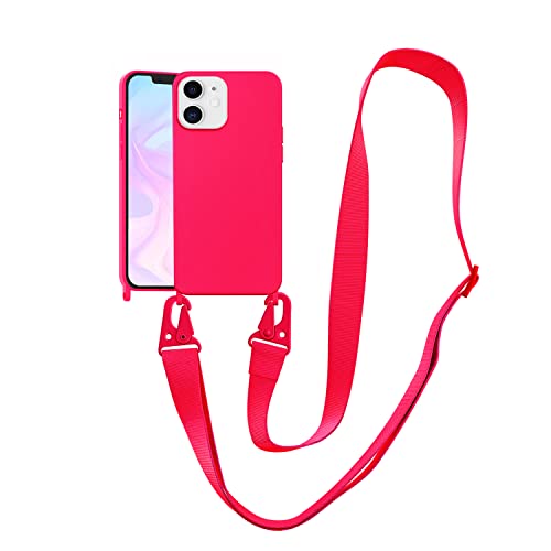 Image of Compatible with iPhone 15 Plus Case with Lanyard Crossbody iPhone Case with Strap Adjustable Shockproof Drop Protection Silicone Phone Cover for iPhone 15 Plus 6.7'' Neon Pink