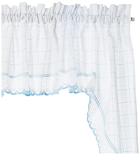 Image of Sweet Home Collection 5 Pc Kitchen Curtain Set-Valance Swag Choice of 24 inch or 36 inch Tier Pair, Adirondack White /Blue