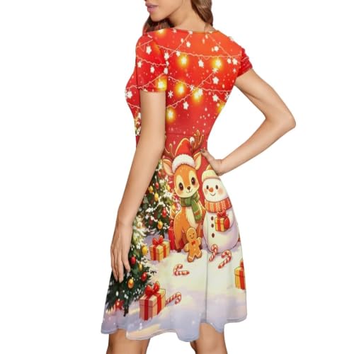 Image of AFPANQZ Womens Casual Summer Lightweight Vintage Dress Short Sleeve Midi Dress Knee-Long Luxury Formal Dress