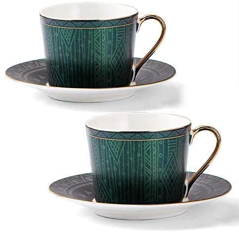 LEKOCH Service à café en Porcelaine de 200 ML avec Tasse à café de 200 ML, Soucoupe ; boîte Cadeau ; Tasse à thé pour 2 Personnes (Vert) Cover
