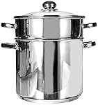 Baumalu - Straight Shape Couscous Handset - Stainless Steel - Glass Lid - Suitable for All Heat Sources Including Induction - Triple Base Diffuser - Diameter 24cm, 9L, Silver