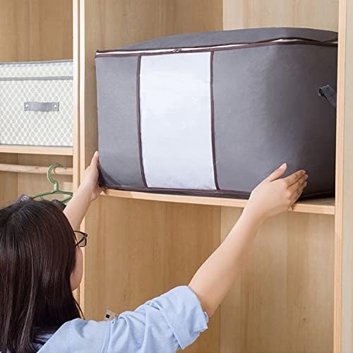 HOAENTSA Clothes Storage Bag 3Pack 90L Clear Window With Zips 600D Oxford Fabric Underbed Storage Large Capacity Foldable Clothing Storage Bags Storage Solution for Clothes, Blankets, Bedding Grey