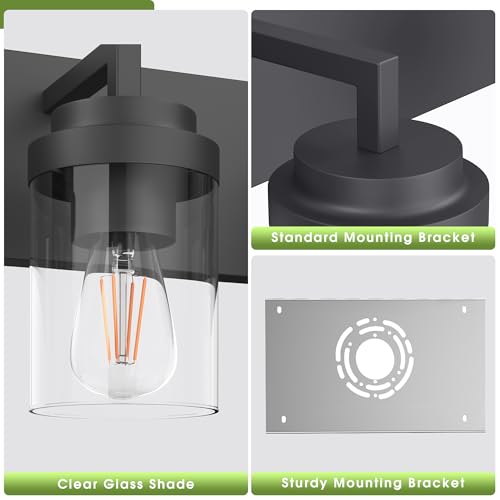 Image of Modern 5-Light Black Bathroom Vanity Light with Clear Glass Shade, 37.4 x 4.7 x 6 inches