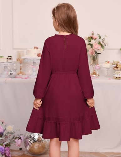 GRACE KARIN Girls Fall Dress Long Sleeve with Pokets Twirl Flowy Swing Lace-Trimmed Holiday Casual Dresses 6-12Y3