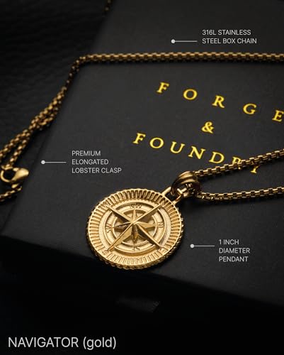 Forge & Foundry Men's Compass Pendant with Adjustable 21" Necklace Chain | Design-led, artisan jewelry from London3