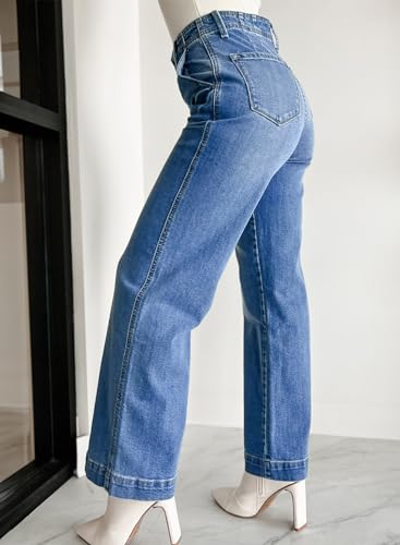 Sidefeel Women's Wide Leg Jeans High Waisted Button Fly Stretchy Straight Legs Denim Pants3