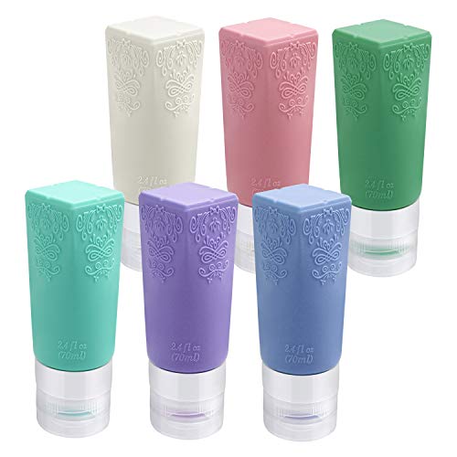 SUNKY 6 Pack Silicone Travel Bottles, TSA Approved Travel Size Toiletries Containers Leak Proof Refillable Travel Containers for Cosmetic Shampoo and Lotion Soap