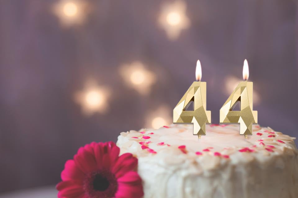 Velas Negras De 44 Cumpleaños De 2 Pulgadas, Número De Diamante 3D 44 Para Decoración De Fiesta De Cumpleaños Para Niños Y Niñas, Fiesta Temática