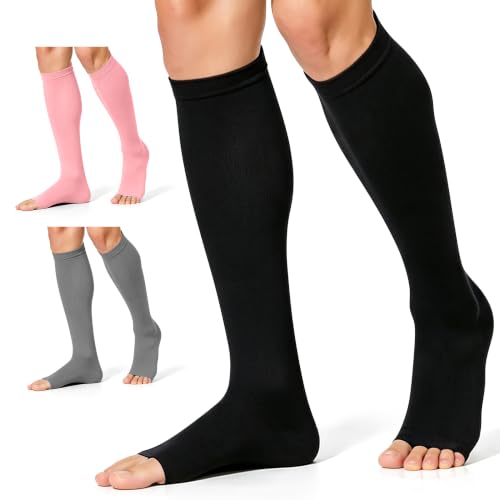 Image of CHARMKING 3 Pairs Open Toe Compression Socks for Women & Men Circulation 15-20 mmHg is Best Support for All Day Wear
