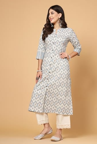 Image of Pistaa's Women's Cotton Relaxed Fit A Line Floral Print A-Line Kurta
