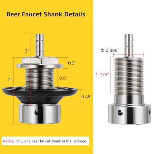 Hgkeke Torneira de torneira de cerveja haste de 5 cm haste de 1/10.2 cm kit de torneira de cerveja d