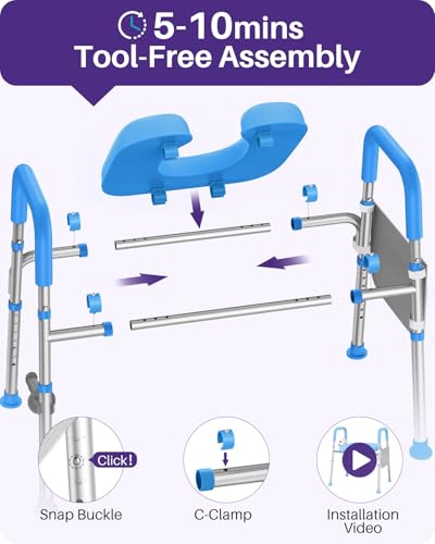 Image of KEKOY Toilet Seat Risers for Seniors, Adjustable Height Width, Fits Most Users | Padded Elevated with Handles, Tool Free Install, Fits Most Round Elongated Toilets for Handicap,Ideal for Bathroom, Blue