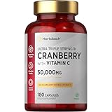 Cranberry Capsules 50,000 mg | High Strength Cranberry Extract with Vitamin C | 180 Vegan Capsules | Supplement for Women & Men | by Horbaach
